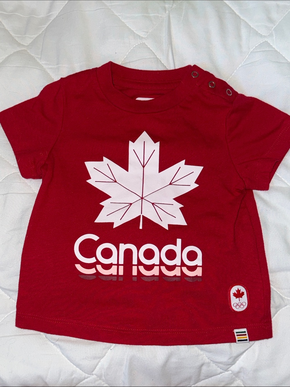 0/6m The bay official Team Canada Olympic Canada Red Kids Tee White Maple Leaf